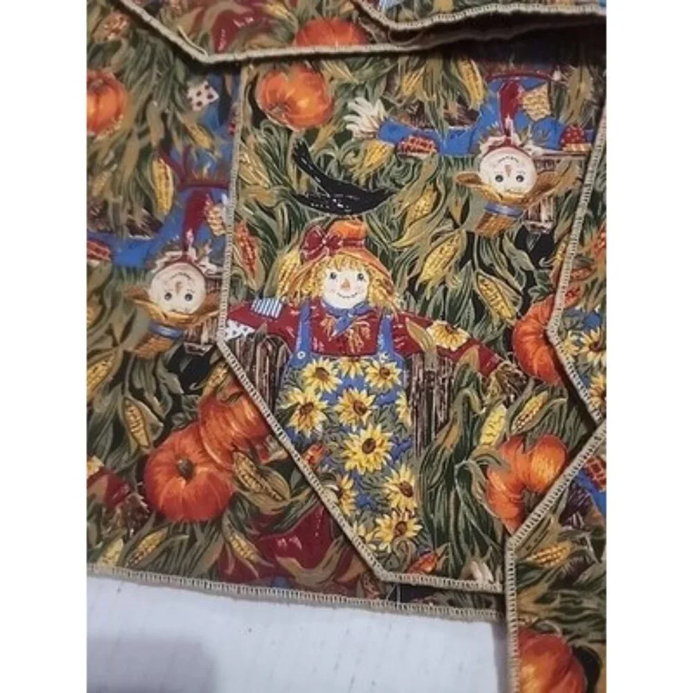 Scarecrow Pumpkin Fabric Placemats Set of 8 Fall Halloween Thanksgiving Decor‎